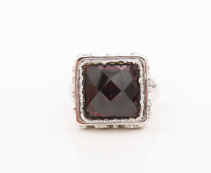925 Sterling Silver Vintage Ring Floral Carved Square Cut Onyx  Sz 7  RG30467