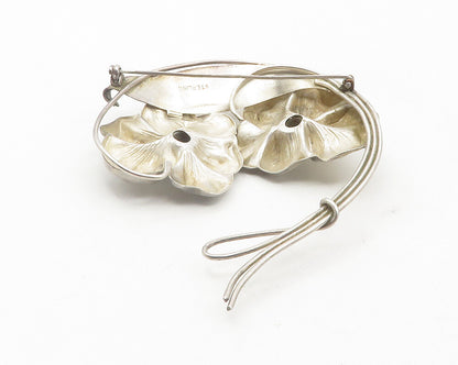 925 Sterling Silver  Vintage Shiny Flowers & Leaf Motif Brooch Pin  BP4369