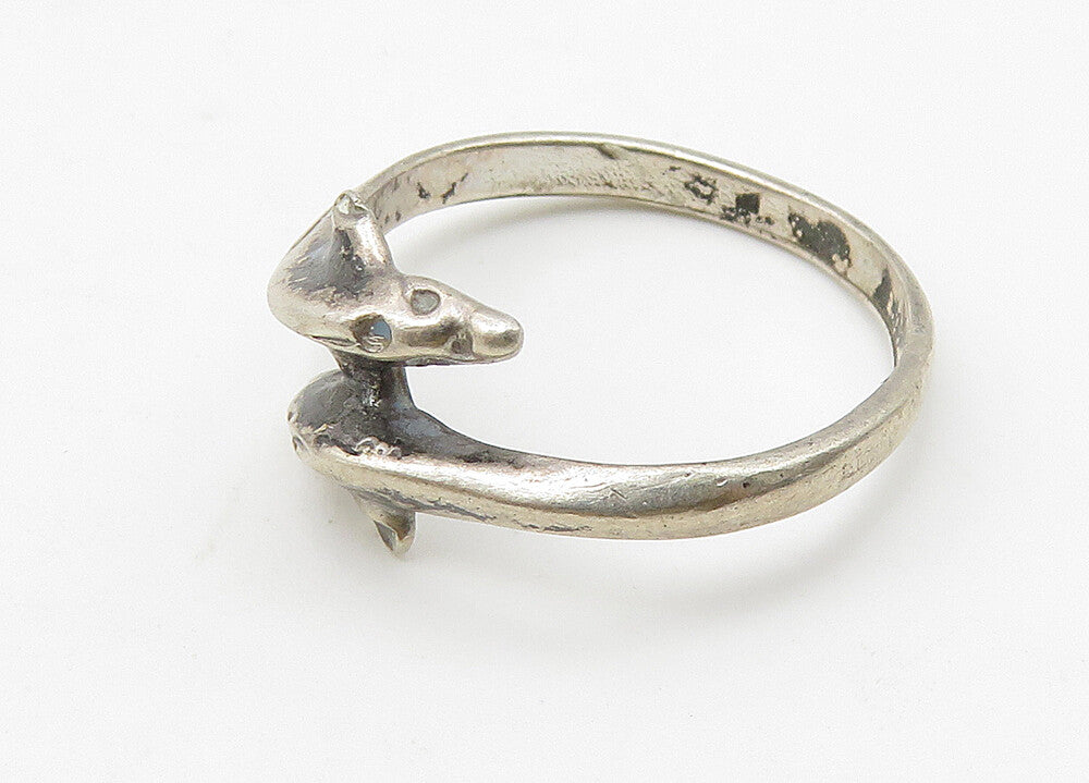 925 Sterling Silver  Vintage Dark Tone Dolphin Bypass Band Ring Sz 6  RG10423