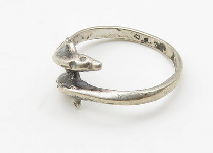 925 Sterling Silver  Vintage Dark Tone Dolphin Bypass Band Ring Sz 6  RG10423