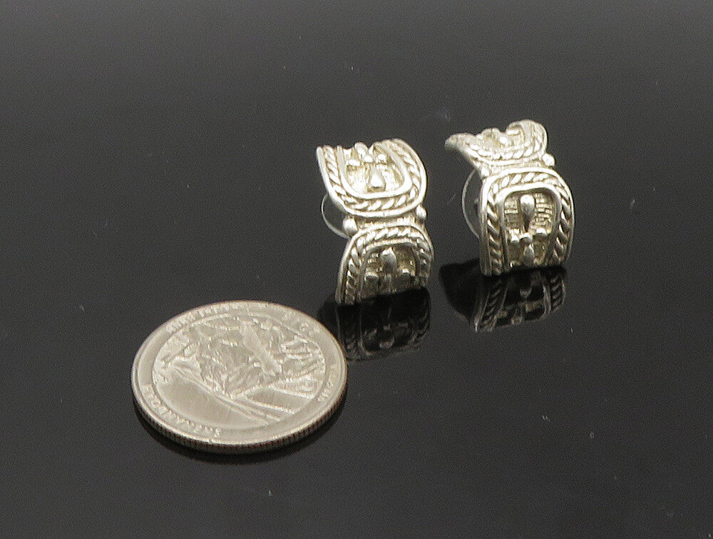 925 Silver  Vintage Religious Cross Pattern Curve Drop Earrings  EG11526