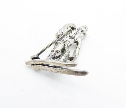 925 Sterling Silver  Vintage Dark Tone Sculpted Skiing Man Pendant  PT4798