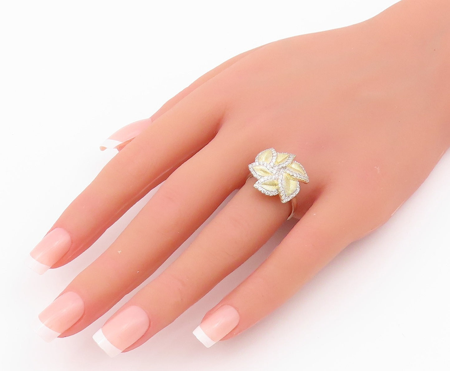 925 Sterling Silver Vintage Ring Gold Plated Cutout CZ Flower  Sz 6.5  RG33014