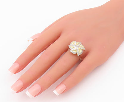925 Sterling Silver Vintage Ring Gold Plated Cutout CZ Flower  Sz 6.5  RG33014