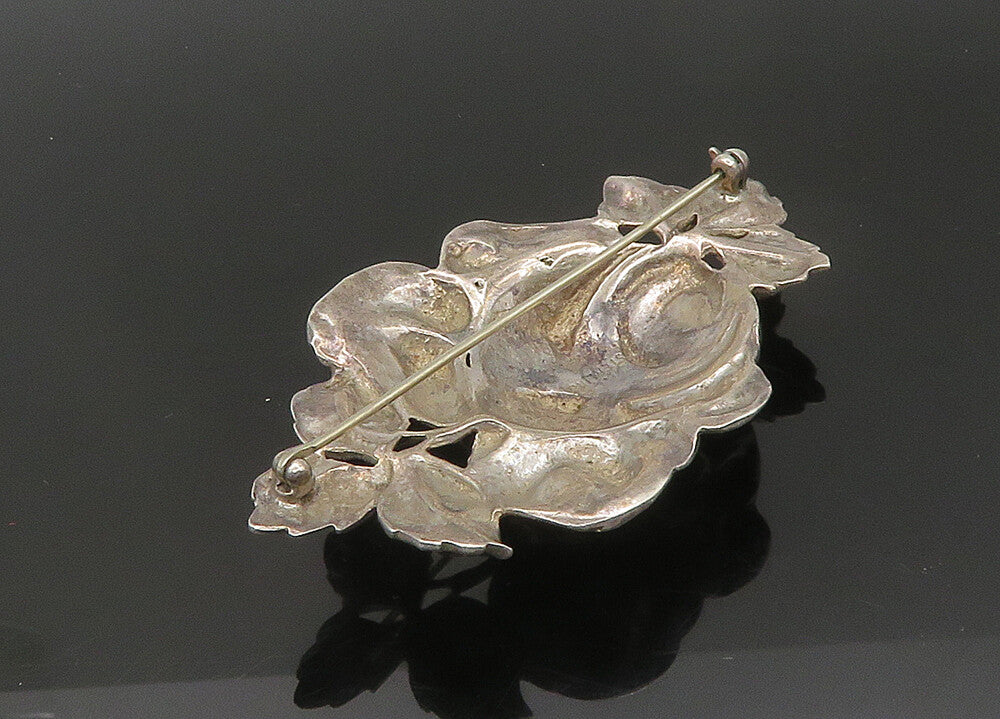 925 Sterling Silver  Vintage Shiny Rose Flower Motif Brooch Pin  BP8294