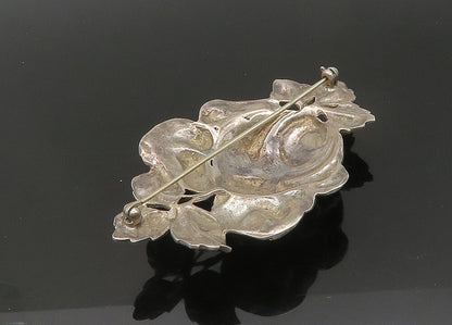 925 Sterling Silver  Vintage Shiny Rose Flower Motif Brooch Pin  BP8294