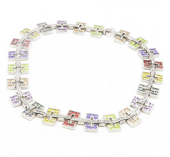 925 Silver  Topaz Garnet Peridot & Amethyst Shiny Chain Necklace  NE3173