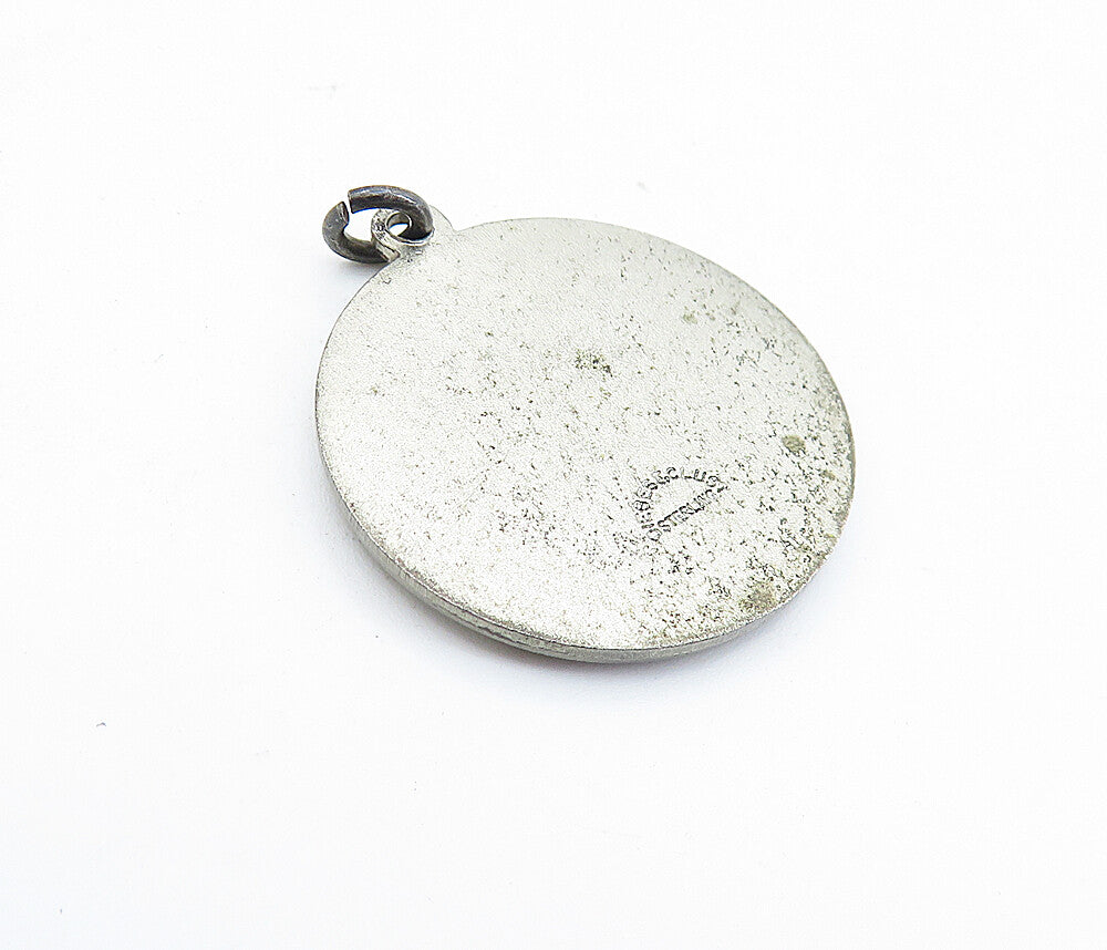 925 Sterling Silver  Vintage Dark Tone Embossed Design Round Pendant  PT5274