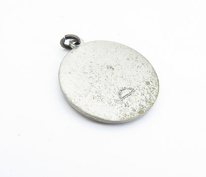 925 Sterling Silver  Vintage Dark Tone Embossed Design Round Pendant  PT5274