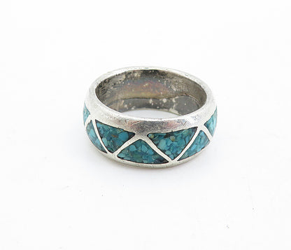 925 Sterling Silver Vintage Crushed Turquoise Pattern Band Ring Sz 6 RG5409