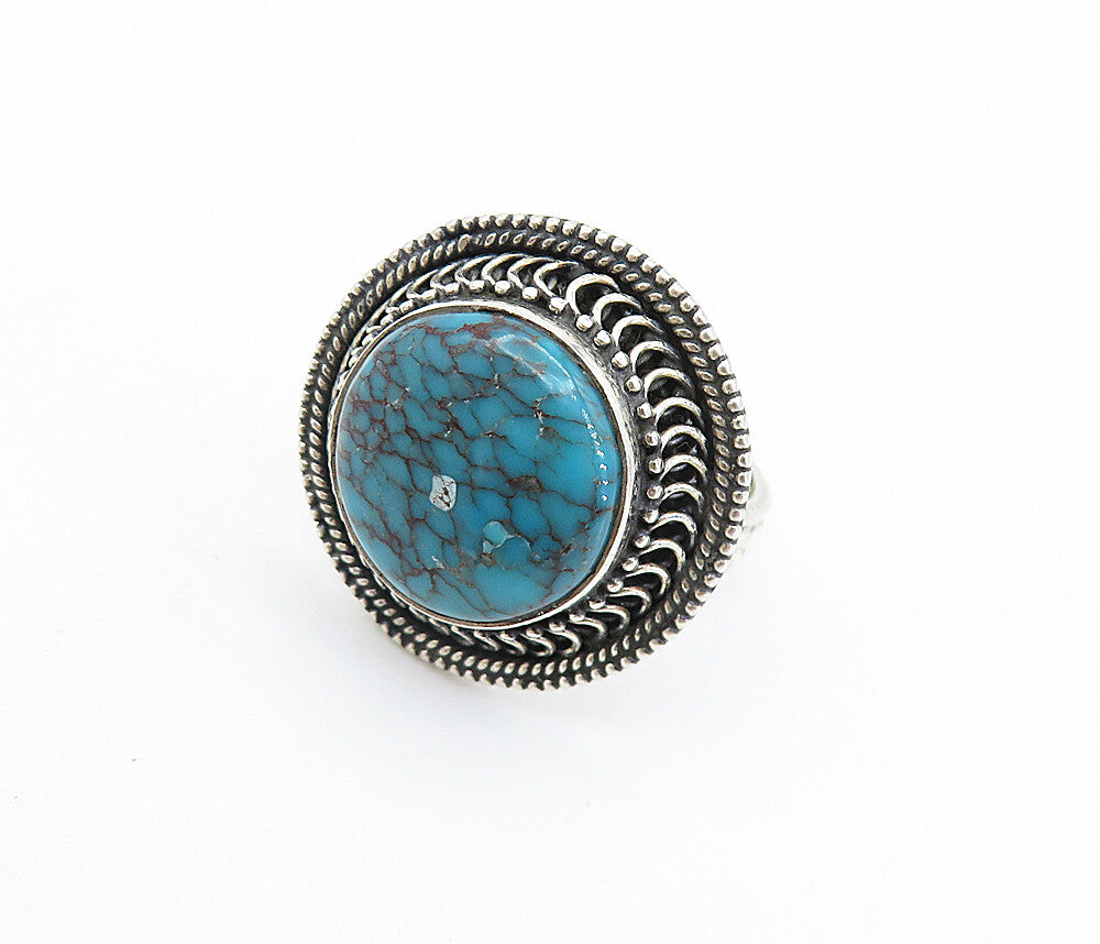 925 Sterling Silver  Vintage Turquoise Wheat Band Cocktail Ring Sz 7.5  RG7540