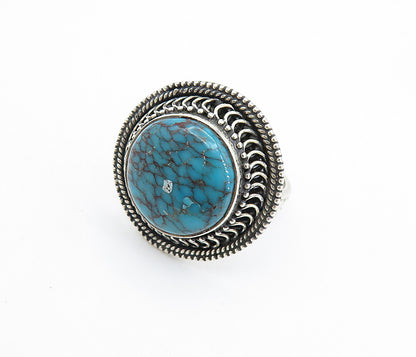 925 Sterling Silver  Vintage Turquoise Wheat Band Cocktail Ring Sz 7.5  RG7540