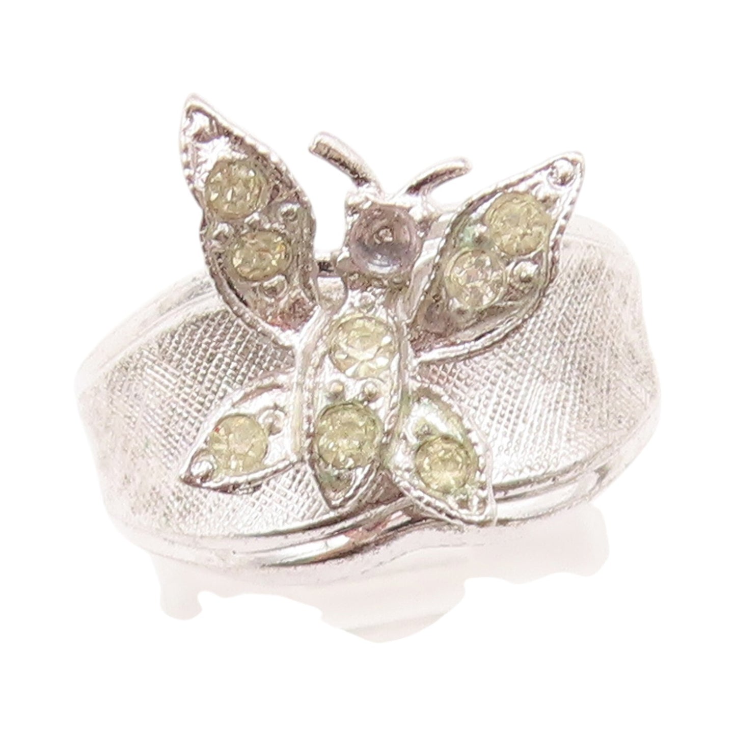 925 Sterling Silver Vintage Ring Designer CZ Inlay Cutout Butterfly Sz 7 RG31893