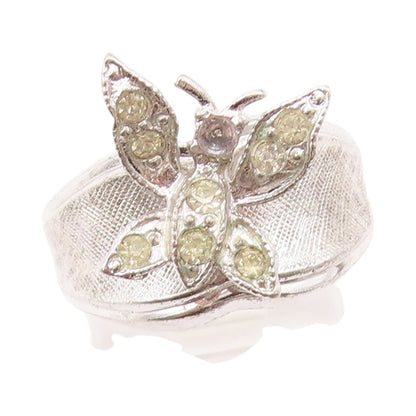 925 Sterling Silver Vintage Ring Designer CZ Inlay Cutout Butterfly Sz 7 RG31893