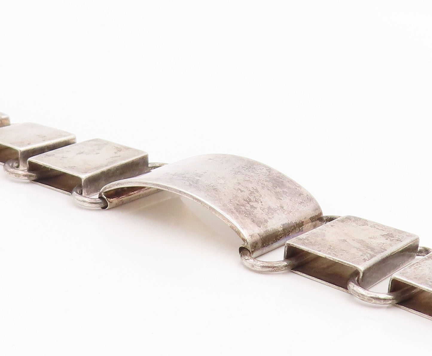 925 Sterling Silver Vintage Bracelet PERU Modernist Geometric Panel Link BT11817