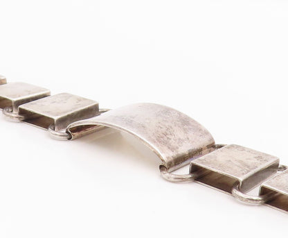 925 Sterling Silver Vintage Bracelet PERU Modernist Geometric Panel Link BT11817