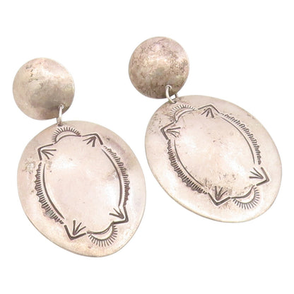 925 Sterling Silver Vintage Earrings BAHE NAVAJO Etched Concho Drop  EG14184