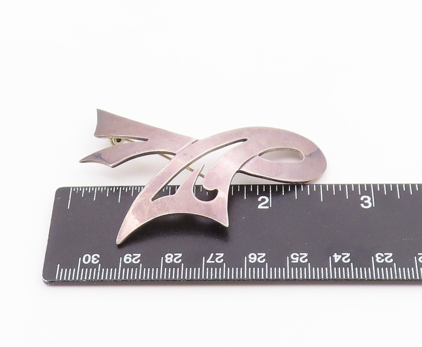 MEXICO 925 Sterling Silver  Vintage Dark Tone Cutout Ribbon Brooch Pin  BP3903