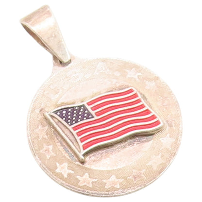 925 Sterling Silver Vintage Pendant Enameled US Flag Circle Medallion  PT26628