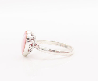 925 Sterling Silver Vintage Ring Minimalist Heart Inlay Gemstone  Sz 9  RG28633