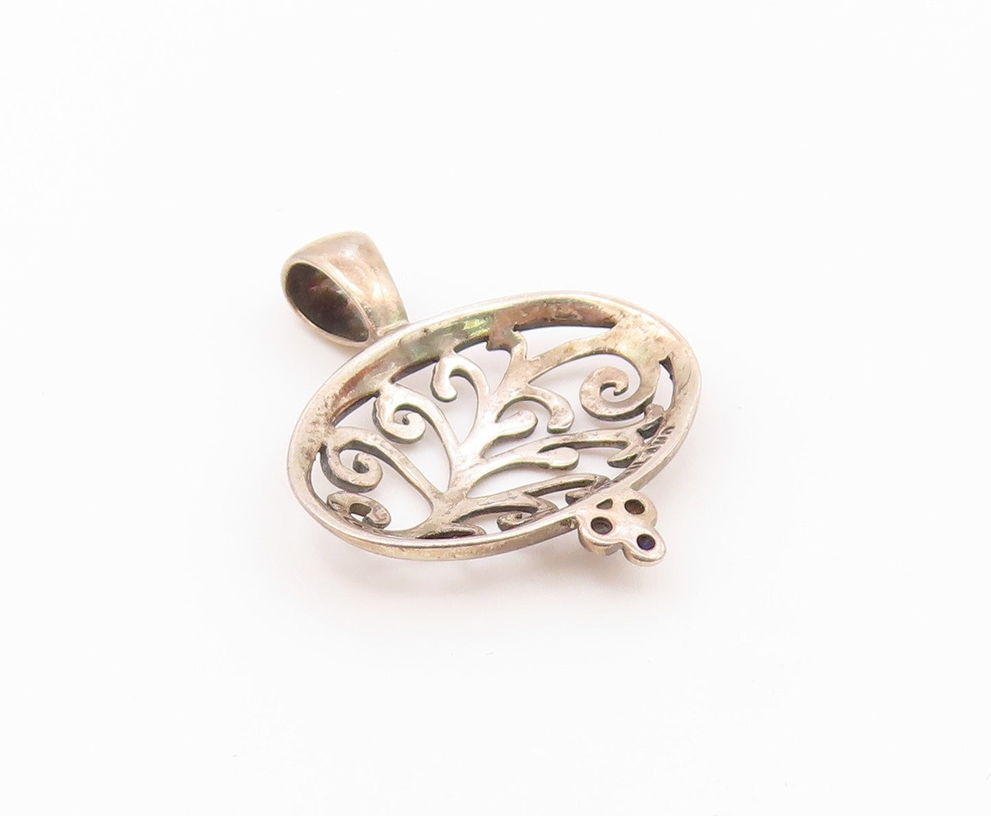 925 Sterling Silver  Vintage Openwork Vine Cutout Drop Pendant  PT21413