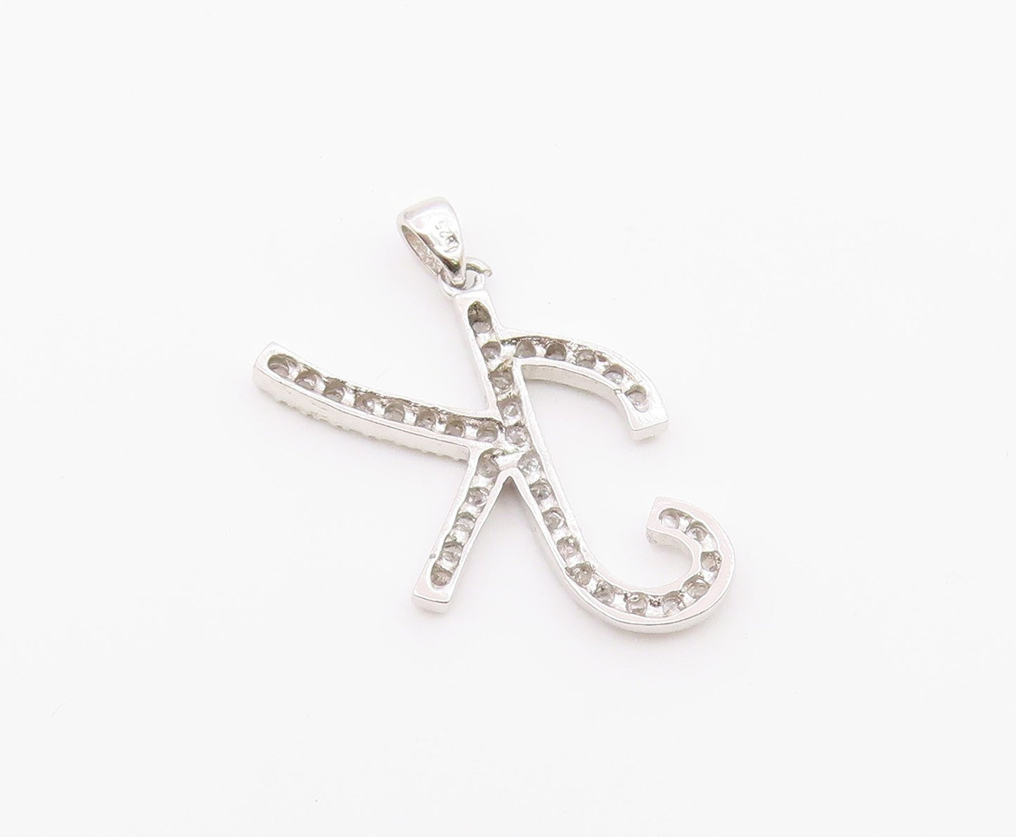 925 Sterling Silver  Vintage Cubic Zirconia K Initial Drop Pendant  PT16945