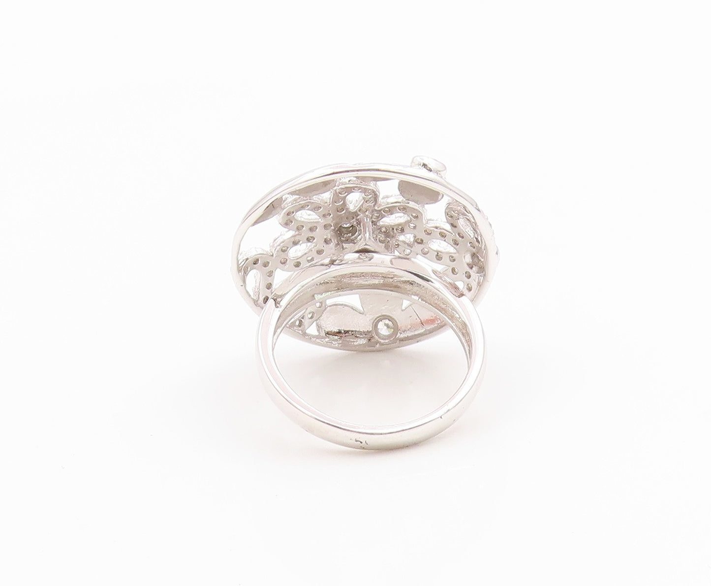 925 Sterling Silver Vintage Ring CZ Openwork Floral Blossom Band  Sz 7  RG36241