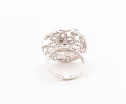 925 Sterling Silver Vintage Ring CZ Openwork Floral Blossom Band  Sz 7  RG36241