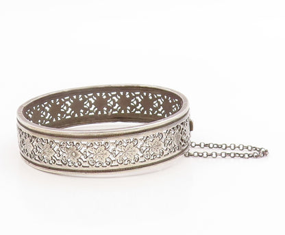 925 Sterling Silver Vintage Bracelet Antique Floral Openwork Bangle  BT12011