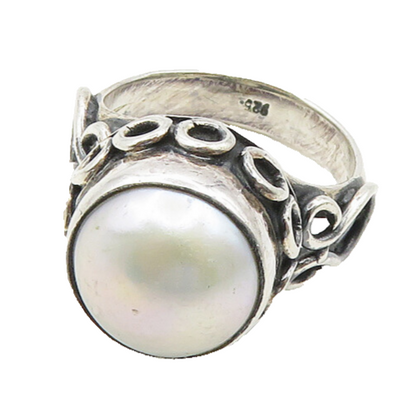 925 Sterling Silver  Vintage Pearl Dome Swirl Cocktail Ring Sz 7  RG19029