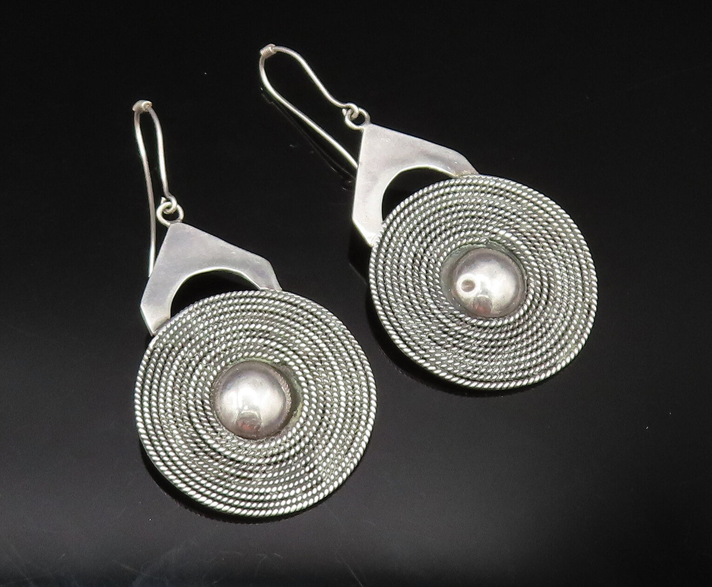 925 Silver  Vintage Spiral Twisted Rope & Bead Ball Disc Earrings  EG11722