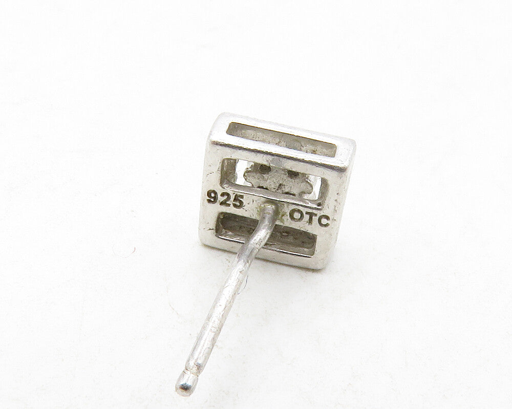 925 Sterling Silver  Vintage Genuine Diamonds Square Stud Earrings  EG6758