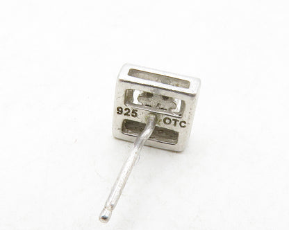 925 Sterling Silver  Vintage Genuine Diamonds Square Stud Earrings  EG6758