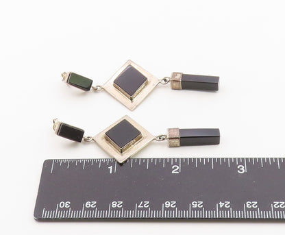 925 Sterling Silver Vintage Earrings MEXICO Black Onyx Geometric Dangle  EG14441