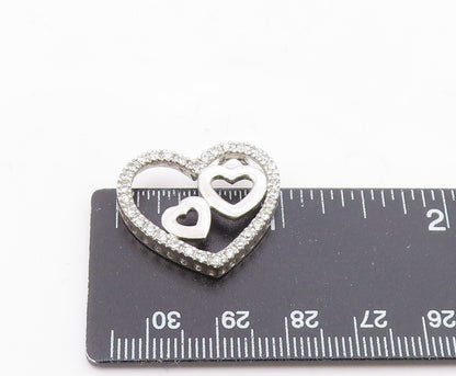 925 Sterling Silver  Sparkling White Topaz Open Love Heart Pendant  PT8311