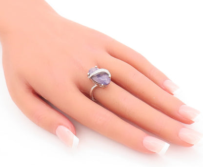 925 Sterling Silver Vintage Ring Oval Gemstone & Diamonds Band   Sz 7  RG29013