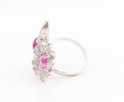 925 Sterling Silver Vintage Ring Pink Gemstone & CZ Floral Petals  Sz 7  RG33924