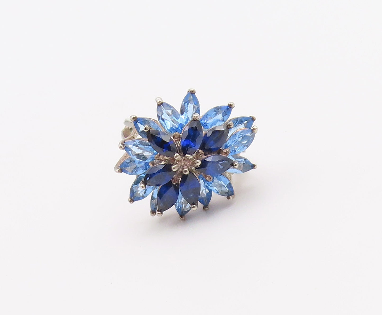 925 Sterling Silver Vintage Ring Marquise Sapphire Floral Blossom  Sz 7  RG36509