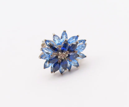 925 Sterling Silver Vintage Ring Marquise Sapphire Floral Blossom  Sz 7  RG36509