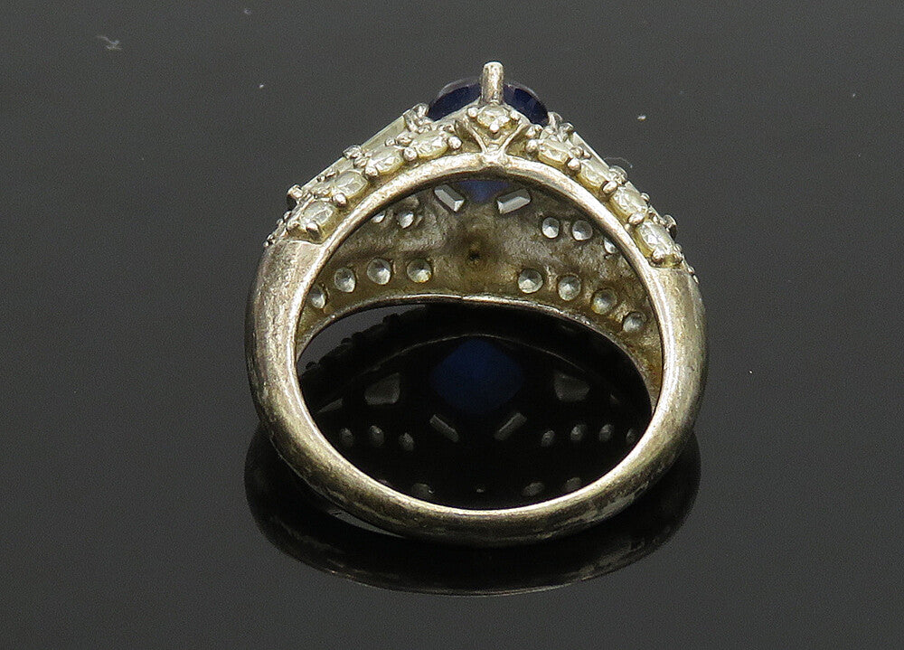 925 Silver  Vintage Blue Topaz & Cubic Zirconia Dome Band Ring Sz 8  RG19912
