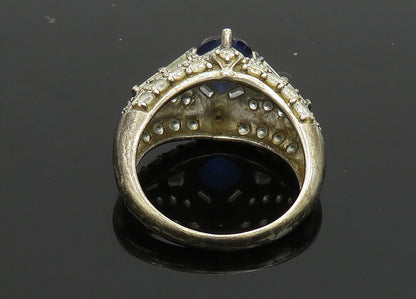 925 Silver  Vintage Blue Topaz & Cubic Zirconia Dome Band Ring Sz 8  RG19912