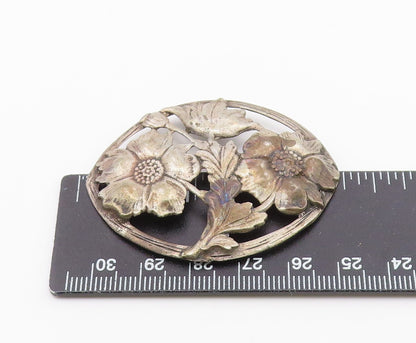 925 Sterling Silver  Vintage Antique Dark Tone Flowers Brooch Pin  BP3937