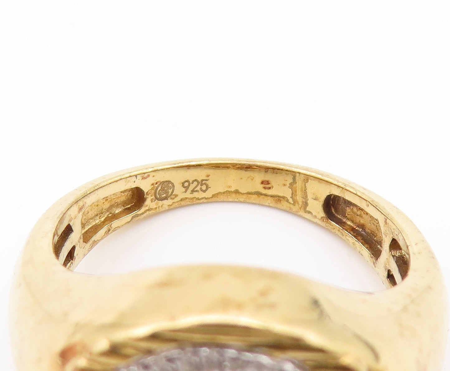 925 Sterling Silver Vintage Ring Gold Plated CZ Inlay Moon & Star  Sz 7  RG32771