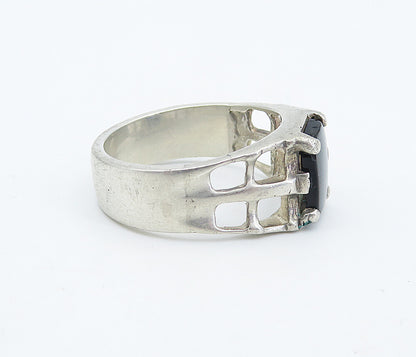 925 Sterling Silver  Vintage Black Onyx Square Cutout Band Ring Sz 10.5 RG8355