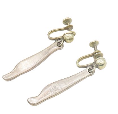 925 Sterling Silver  Vintage Smooth Dark Tone Non Pierce Drop Earrings  EG9554
