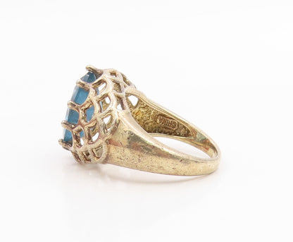 925 Sterling Silver Vintage Ring Gold Plated Blue Topaz Openwork  Sz 8  RG35694
