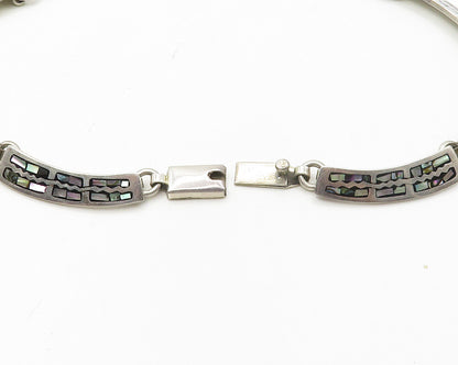 MEXICO 925 Sterling Silver  Vintage Abalone Mosaic Chain Necklace  NE2988