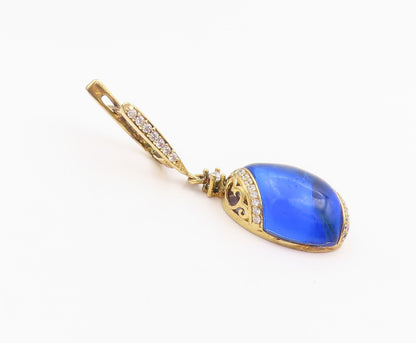 925 Sterling Silver Vintage Earrings Gold Plated Sapphire & CZ Drop  EG14242