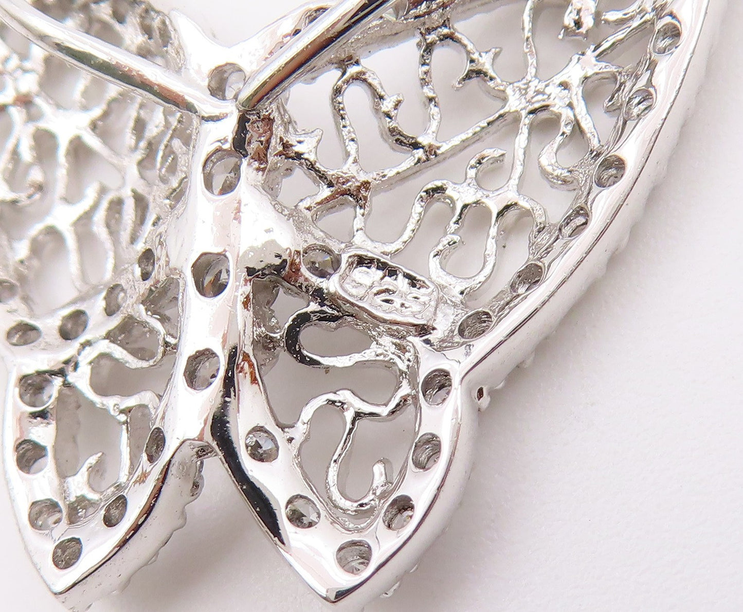 925 Sterling Silver  Vintage Shiny Cubic Zirconia Butterfly Pendant  PT17771