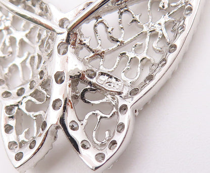 925 Sterling Silver  Vintage Shiny Cubic Zirconia Butterfly Pendant  PT17771